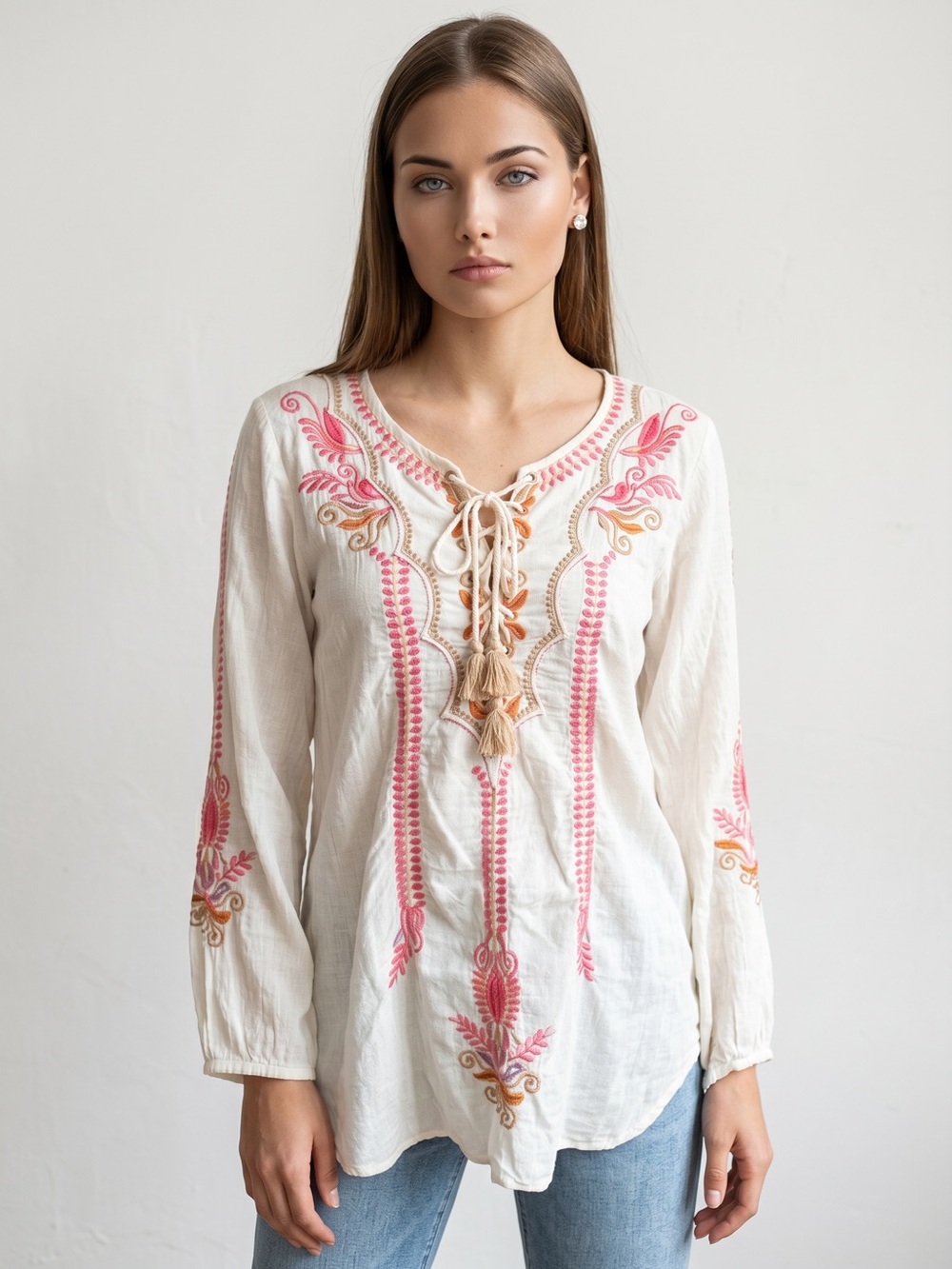 🌻Johnny Was BIYA Embroidered Bohemian Lightweight Peasant Blouse Size Small.